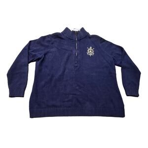 Lauren Ralph Lauren Navy Blue Quarter Zip Gold Embroidered Crest Logo Sweater